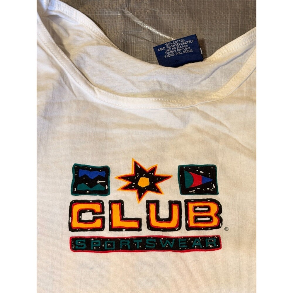 Vintage 90s Club Sportswear Beach Volleyball Tank Top Mens XL White NOS Deadstoc